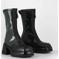 Boots Chunky Zip Central Vernis Vert & Cuir Noir - Camila Green Boots