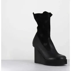 Boots Compensees Cuir Noir & Talon Destructure - 3785 Gas Nero