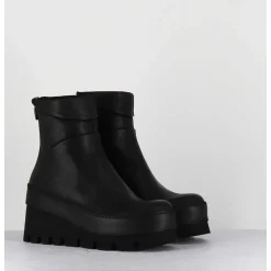 Boots Compensees Destructuree En Cuir Noir - 4562 Gas Nero