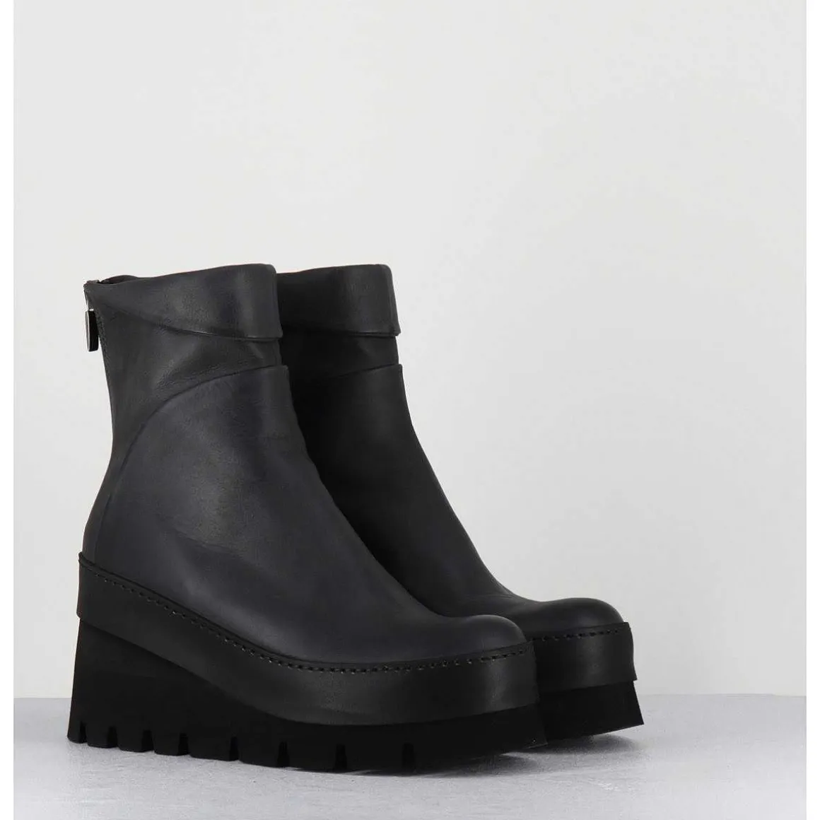 Boots Compensees Destructuree En Cuir Anthracite - 4562 Gas Londra