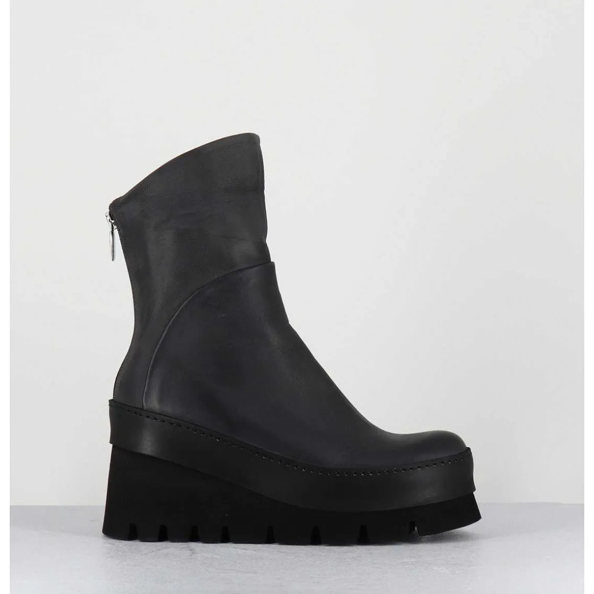 Boots Compensees Destructuree En Cuir Anthracite - 4562 Gas Londra