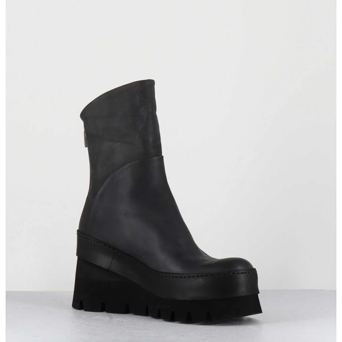 Boots Compensees Destructuree En Cuir Anthracite - 4562 Gas Londra