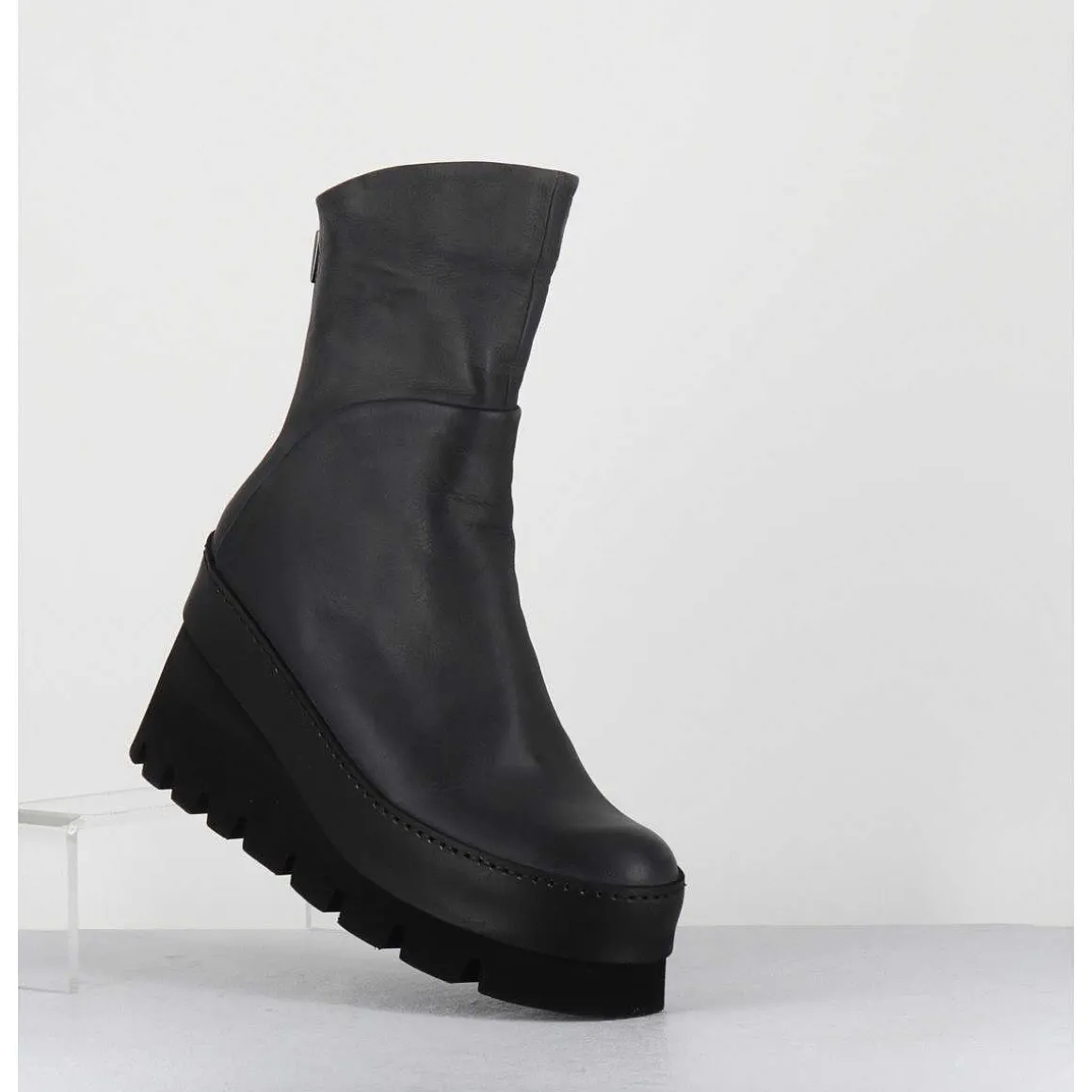 Boots Compensees Destructuree En Cuir Anthracite - 4562 Gas Londra