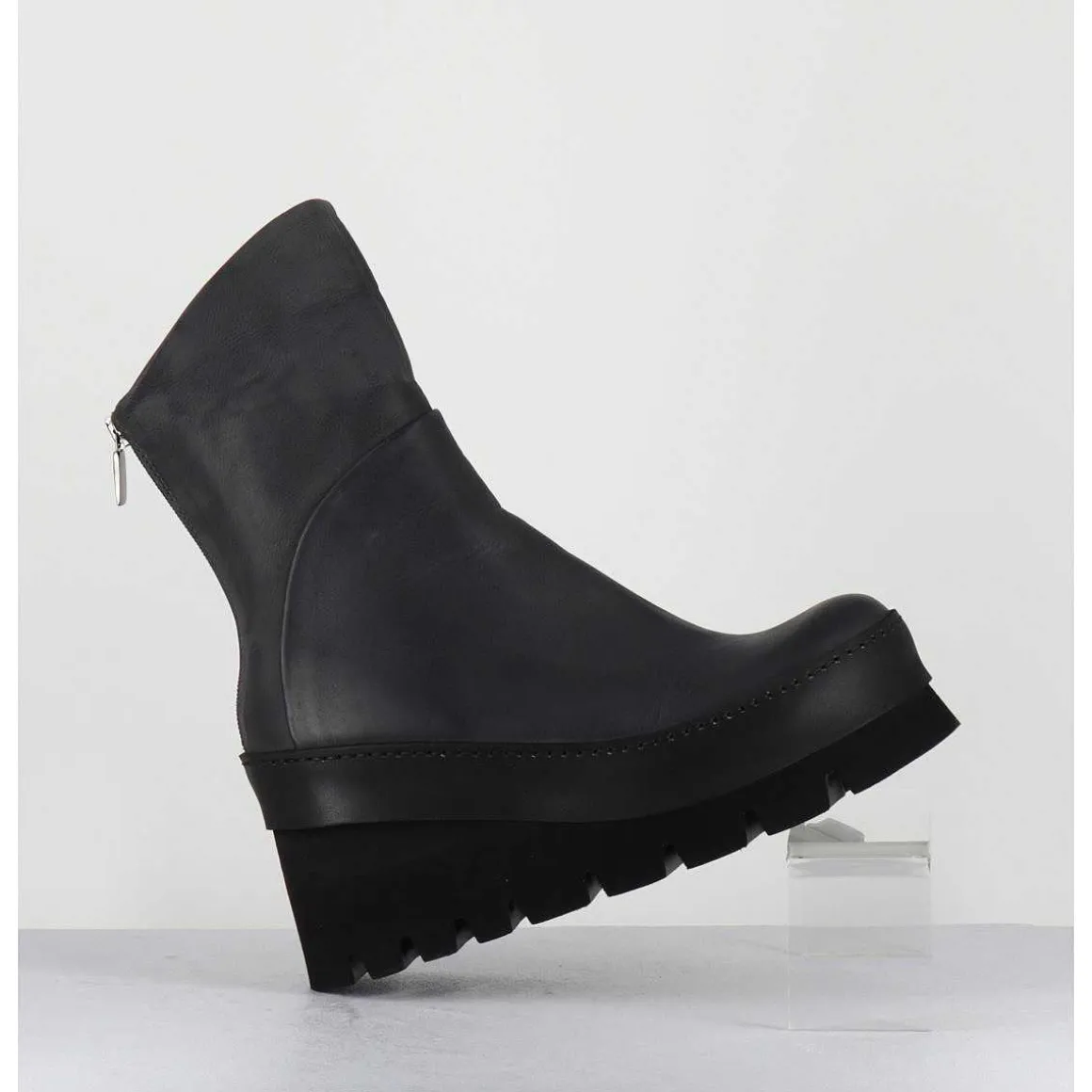 Boots Compensees Destructuree En Cuir Anthracite - 4562 Gas Londra