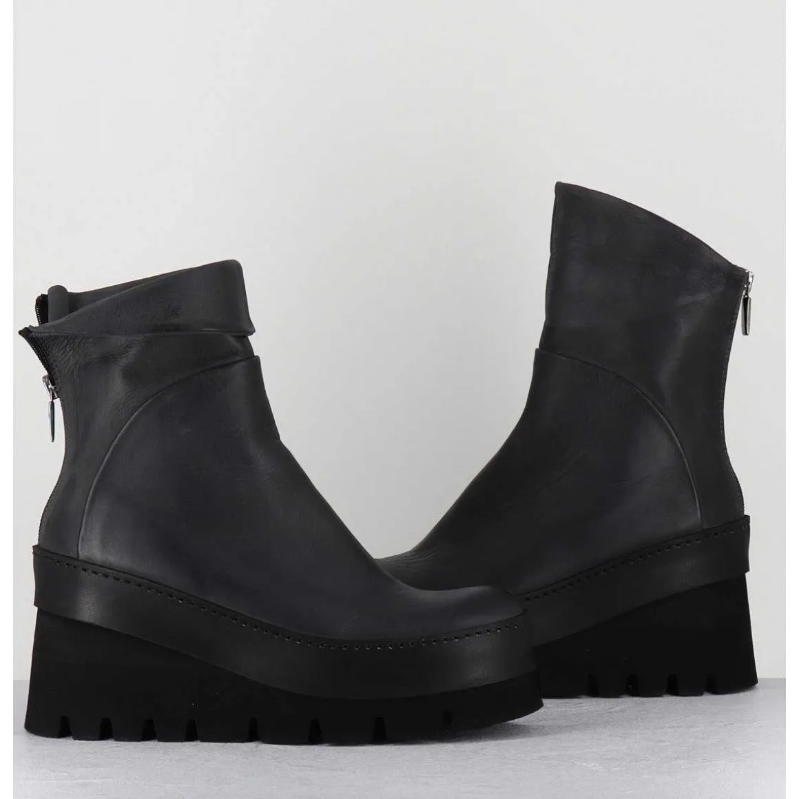 Boots Compensees Destructuree En Cuir Anthracite - 4562 Gas Londra