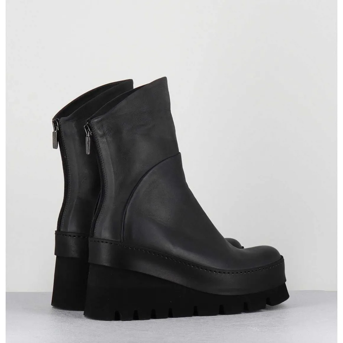 Boots Compensees Destructuree En Cuir Anthracite - 4562 Gas Londra