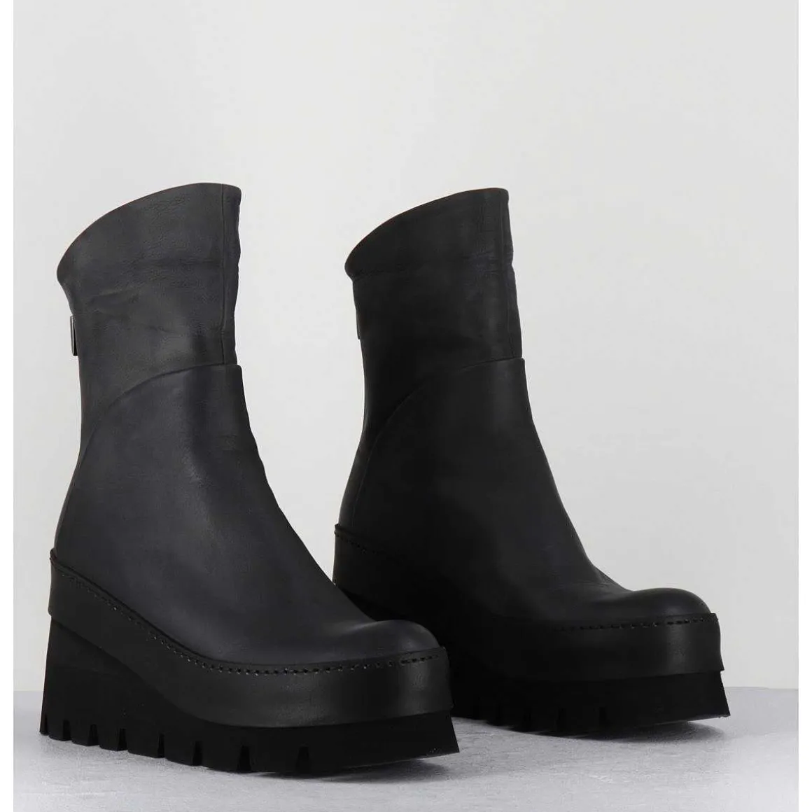 Boots Compensees Destructuree En Cuir Anthracite - 4562 Gas Londra