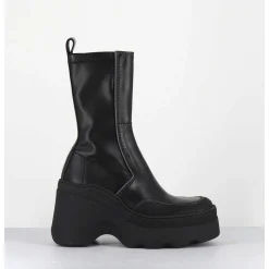 Boots Compensees En Cuir Noir Stretch - Deandra Black Boots