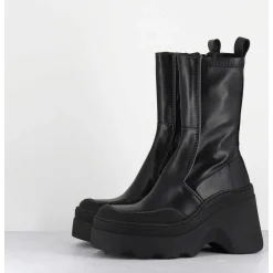 Boots Compensees En Cuir Noir Stretch - Deandra Black Boots