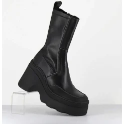 Boots Compensees En Cuir Noir Stretch - Deandra Black Boots
