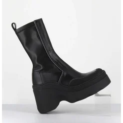 Boots Compensees En Cuir Noir Stretch - Deandra Black Boots