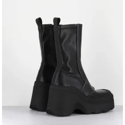 Boots Compensees En Cuir Noir Stretch - Deandra Black Boots