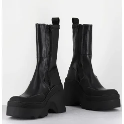 Boots Compensees En Cuir Noir Stretch - Deandra Black Boots