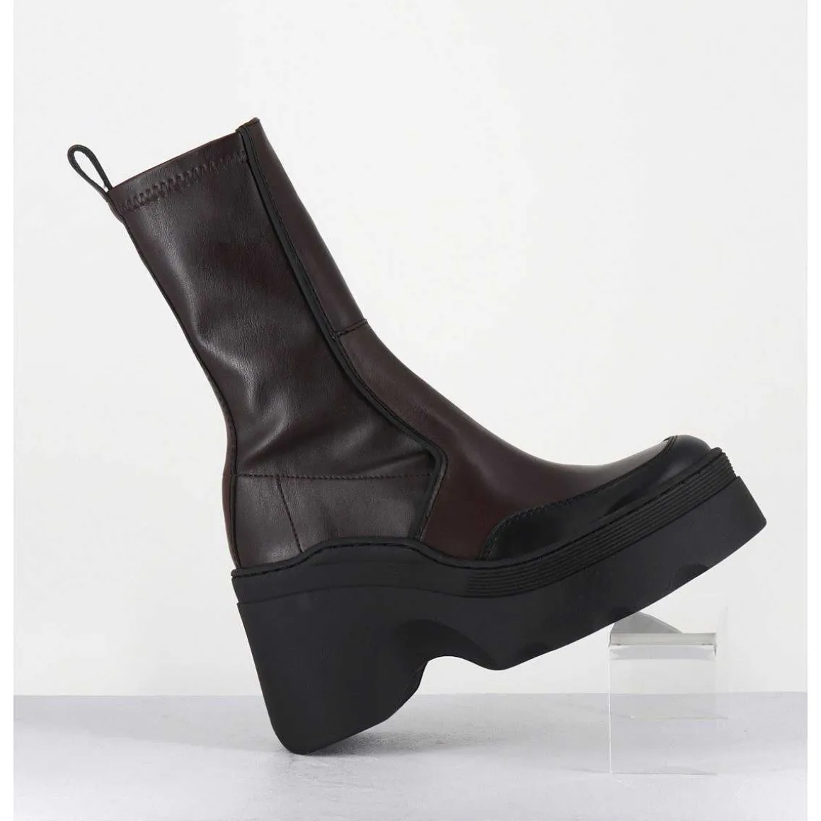 Boots Compensees En Cuir Marron Stretch - Deandra Brown Boots