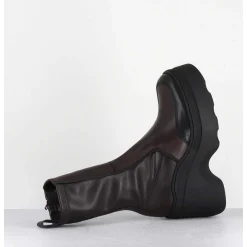 Boots Compensees En Cuir Marron Stretch - Deandra Brown Boots