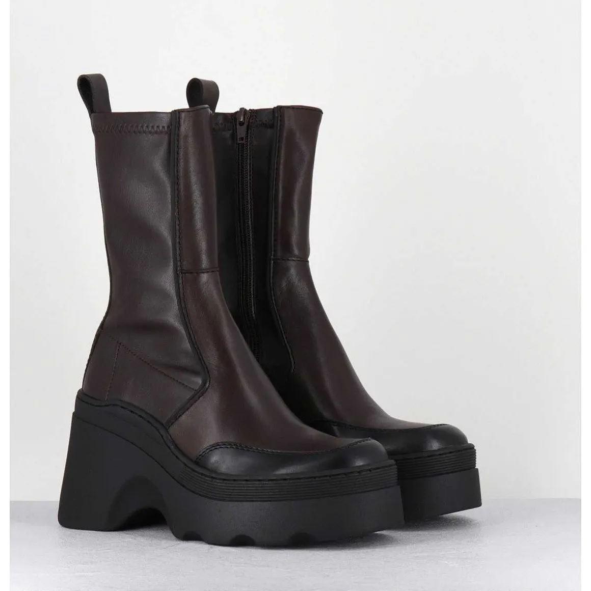 Boots Compensees En Cuir Marron Stretch - Deandra Brown Boots