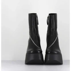 Boots Compenses En Cuir Noir Zip Asymetrique - 1D7562 Island Black