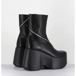Boots Compenses En Cuir Noir Zip Asymetrique - 1D7562 Island Black