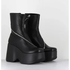 Boots Compenses En Cuir Noir Zip Asymetrique - 1D7562 Island Black