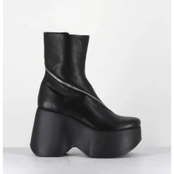 Boots Compenses En Cuir Noir Zip Asymetrique - 1D7562 Island Black