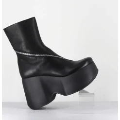 Boots Compenses En Cuir Noir Zip Asymetrique - 1D7562 Island Black