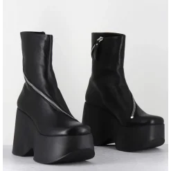 Boots Compenses En Cuir Noir Zip Asymetrique - 1D7562 Island Black