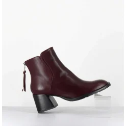 Boots Courtes En Cuir Souple Bordeaux - W230427 Seta Rubino