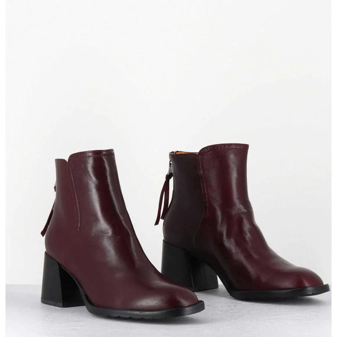 Boots Courtes En Cuir Souple Bordeaux - W230427 Seta Rubino