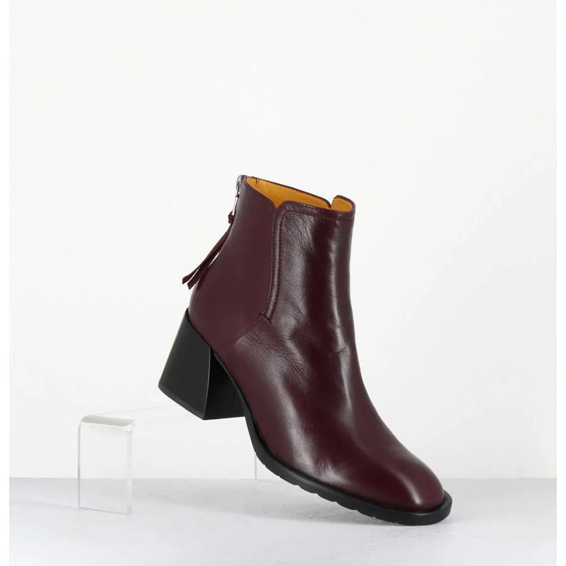 Boots Courtes En Cuir Souple Bordeaux - W230427 Seta Rubino