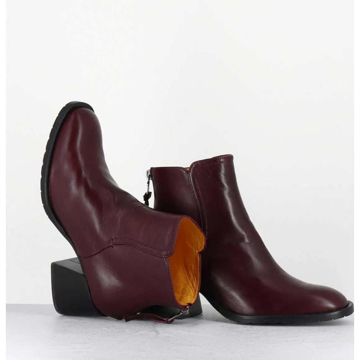Boots Courtes En Cuir Souple Bordeaux - W230427 Seta Rubino
