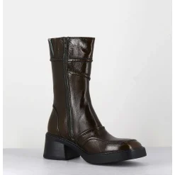 Boots Cuir Brillant Khaki 90'S - Malene Khaki Boots