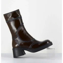 Boots Cuir Kaki Surpiqures Bleues 90'S - Malene Kaki Boots