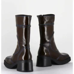 Boots Cuir Kaki Surpiqures Bleues 90'S - Malene Kaki Boots