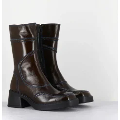 Boots Cuir Kaki Surpiqures Bleues 90'S - Malene Kaki Boots