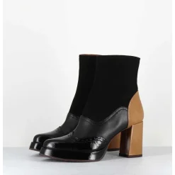 Boots Cuir Noir & Talon Beige Bout Pointu Fleuri - Fayu Maserati Negro