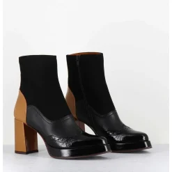 Boots Cuir Noir & Talon Beige Bout Pointu Fleuri - Fayu Maserati Negro