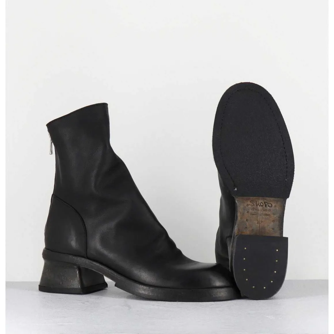 Boots Cuir Noir Hand Washed - 51759 Nube Nero