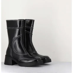 Boots Cuir Noir Surpiqures 90'S - Malene Black Ankle Boots