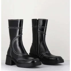 Boots Cuir Noir Surpiqures 90'S - Malene Black Ankle Boots