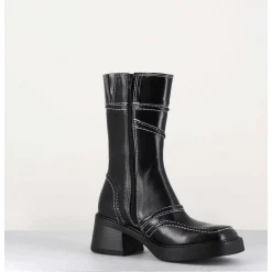 Boots Cuir Noir Surpiqures 90'S - Malene Black Ankle Boots