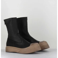 Boots Cuir Stretch Noir & Semelle Beige Exageree- 2742 Nero