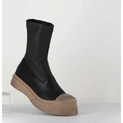 Boots Cuir Stretch Noir & Semelle Beige Exageree- 2742 Nero
