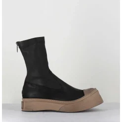 Boots Cuir Stretch Noir & Semelle Beige Exageree- 2742 Nero