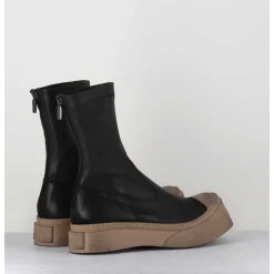 Boots Cuir Stretch Noir & Semelle Beige Exageree- 2742 Nero