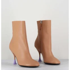 Boots En Cuir Beige A Talon Fin - Lidia 095 Bisquit