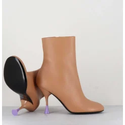 Boots En Cuir Beige A Talon Fin - Lidia 095 Bisquit