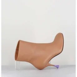 Boots En Cuir Beige A Talon Fin - Lidia 095 Bisquit