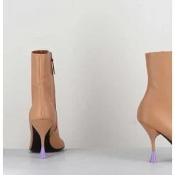 Boots En Cuir Beige A Talon Fin - Lidia 095 Bisquit
