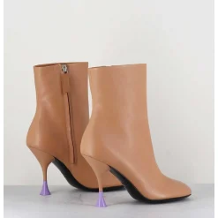Boots En Cuir Beige A Talon Fin - Lidia 095 Bisquit