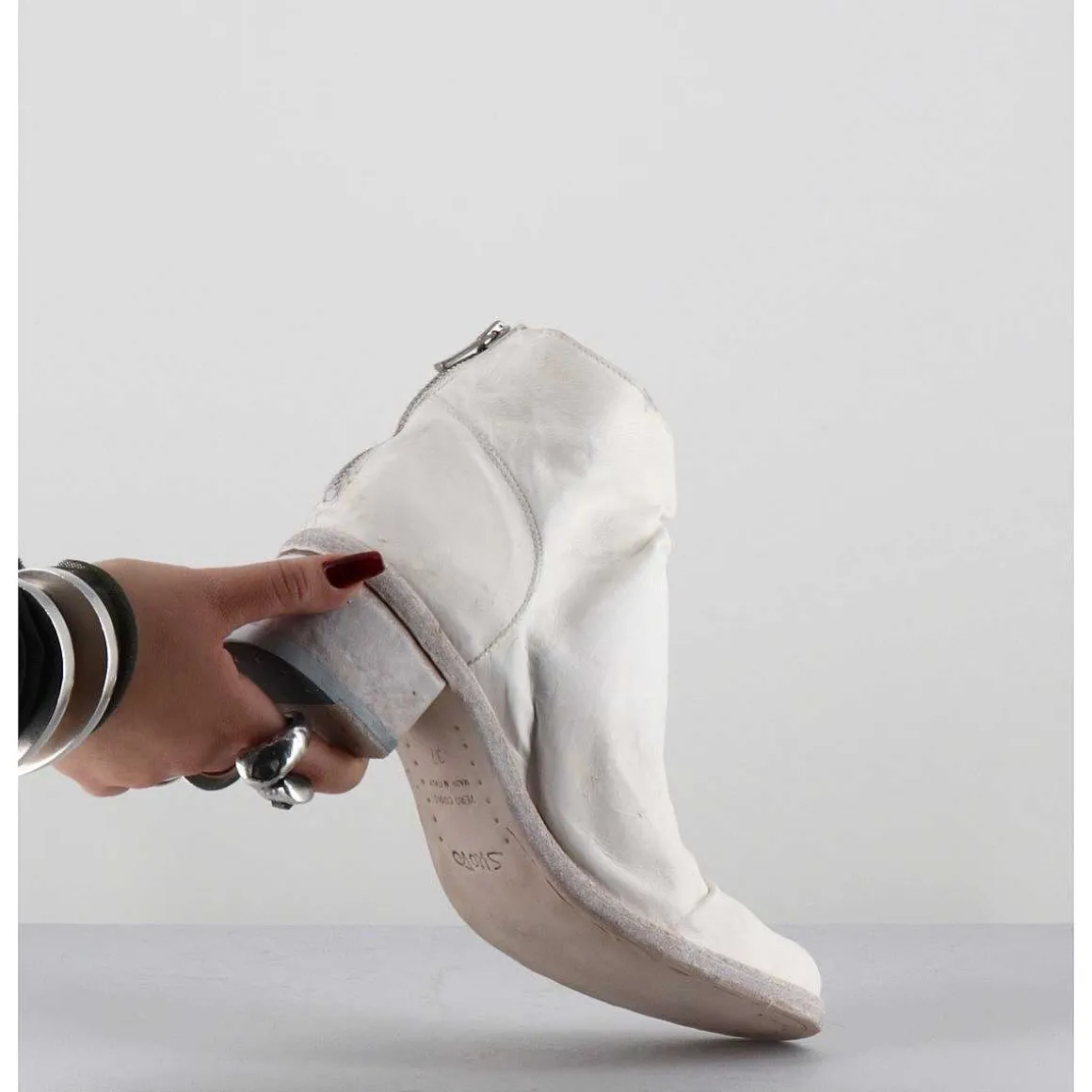 Boots En Cuir Blanc Lave Ligne Avant-Garde - 51617 Bianco Washed